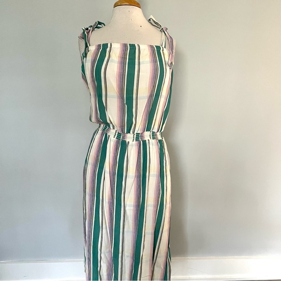 H&M Cream Pastel Purple Green Plaid Stripes MIDI Dress Size 12 - Picture 5 of 11